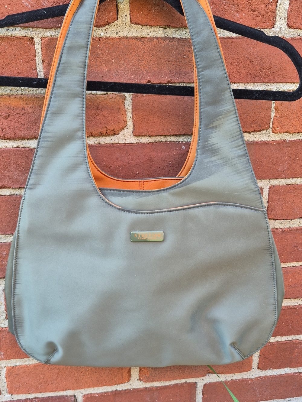 Reaction Kenneth Cole Olive Green Shoulder Bag with Orange Lining Trim Vintage